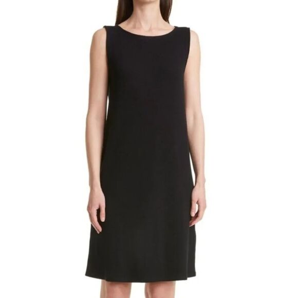 Eileen Fisher Dresses & Skirts - EILEEN FISHER Solid Black Sz Small Sleeveless Stretchy Knee Length Sheath Dress